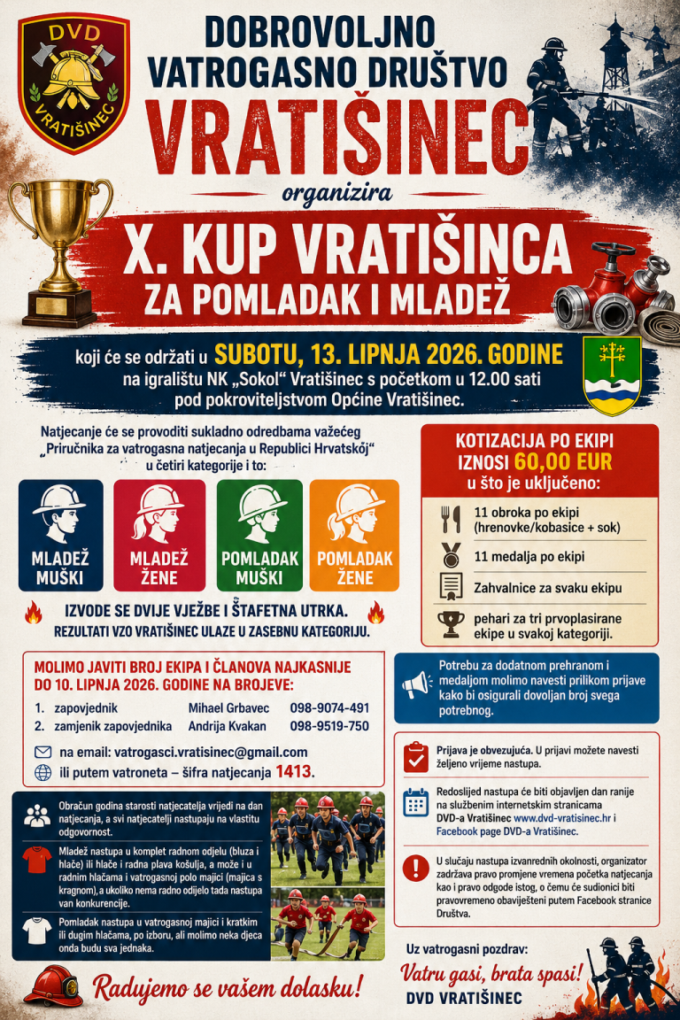 Raspis za X. kup Vratišinca za pomladak i mladež